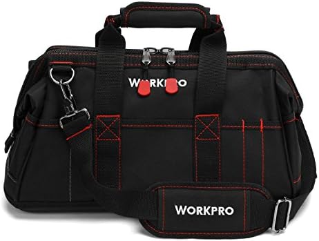 שקית כלים של WorkPro 14 אינץ ', מארגן כלים מרובי כיס עם רצועת כתפיים מתכווננת, W081021A, שחור ו -16 אינץ'
