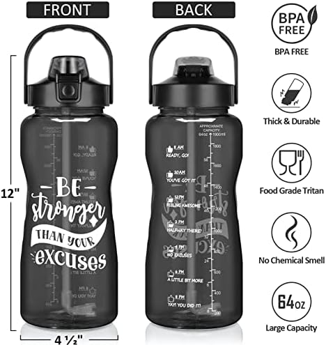 חצי ליטר בקבוק מים עם שרוול 64 גרם בקבוק מים מוטיבציוני עם קש קש וזמן לשתייה - טריטאן אטום דליפות BPA חינם