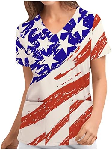 חולצת סטרץ לנשים שרוול קצר יום העצמאות כוכב עבודה גרפית לשפשף חולצה אחידה נערות 7 ש