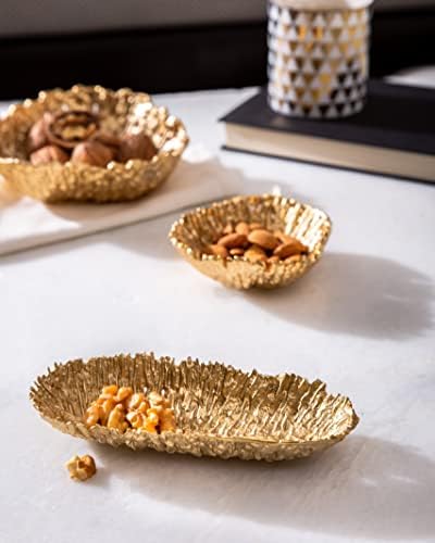 קערת דקורטיבית מזהב סרין לקערת פליז מוזהבת מרכזי שולחן מרכזי עם קצוות מפוסלים קערות זהב לפוטורי,
