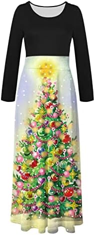 שמלות חג המולד של Sunaei לנשים 2023 שמלות ארוכות מתנדנדות טלאים אימפריה מותניים מותניים עץ