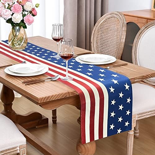 4 ביולי רץ לשולחן יום הזיכרון דגל כוכבים רצי יום העצמאות קישוטי שולחן לחדר אוכל מסיבת בית 13 * 72 אינץ