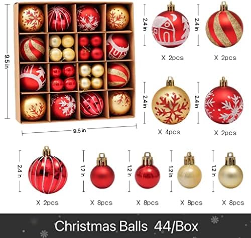 הייאה 44 יחידות כדורי חג המולד אדום זהב חג המולד עץ קישוט קישוטי חג המולד עץ חג המולד מסיבת חתונת קישוט
