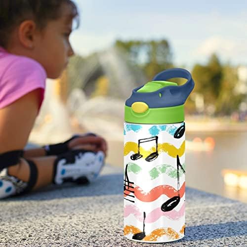 הערות מוסיקה בקבוק מים לילדים, בקבוק מים מפלדת נירוסטה מבודדת ללא BPA עם מכסה קש בקש אטום דליפה כפול