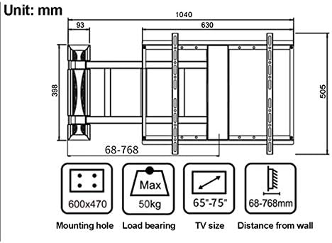 הרכבה על קיר טלוויזיה אוניברסלי, תושבת טלוויזיה טלסקופית מסתובבת טלסקופית, לטלוויזיה 65-75 אינץ ', הנושא 50