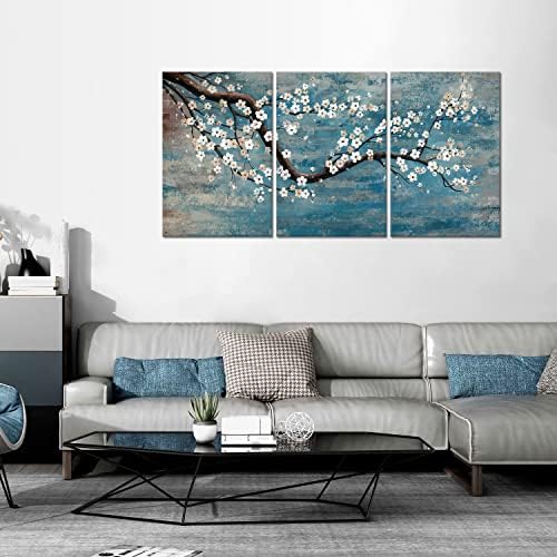 Yaynice לבן שזיף פריחת פרחי פרח אמנות קיר 3 חלקים קלה בד תמונה הדפסת קיר ציור קיר יצירות מודרניות