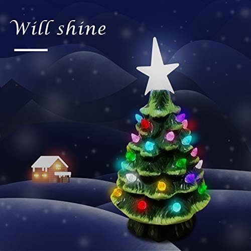 עץ חג המולד קרמיקה של Vefsu, עיצוב חג המולד של השולחן, 50 אורות צבעוניים וכוכב עליון, מואר לנצח, יוקרה 7 אינץ