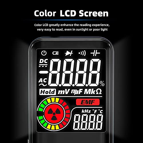Maxrieny נטענת מולטימטר דיגיטלי, צבע LCD עם גלאי EMF, 9999 סופרים טווח אוטומטי קיבול מתח אוהם