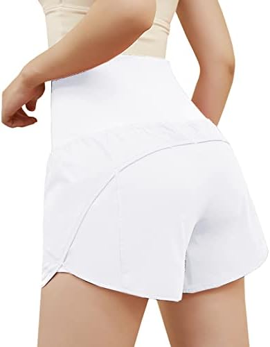 מכנסיים קצרים עם המותניים המותניים הגבוהים של הנשים מכנסיים קצרים של אימון אתלטי יבש מהיר עם אוניית