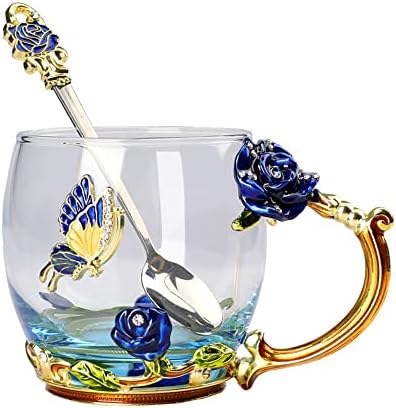 SPUIK אמייל תה כוס קפה ספל קפה עם קופסת מתנה כוסות תה פרחים בעבודת יד נשים ספל תה זכוכית 11 גרם כוס
