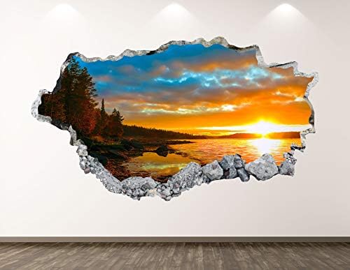 חוף ווסט חוף שקיעה קיר מדבקות אמנות תפאורה 3D מרוסקת אוקיינוס ​​זריחה מדבקת קיר קיר חדר ילדים מתנה בהתאמה