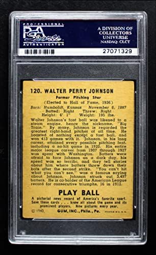1940 משחק כדור 120 וולטר ג'ונסון וושינגטון סנאטורים PSA PSA 4.00 סנאטורים