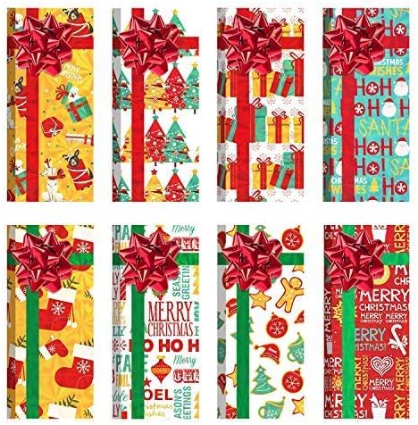 8 פאק מחזיקי כרטיסי חג המולד קופסאות עם קשת, קופסת ממתקים לעיצוב חג הולוגרפי לטובת מסיבת חג המולד