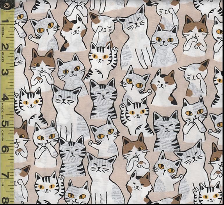 בד חידוש יפני - חתולים חמודים של סבנברי-850349-1-4 - טאן-בחצי החצר