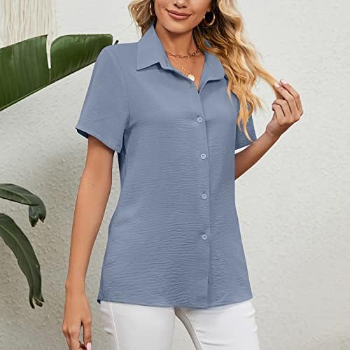 נשים חולצות קצר שרוול כפתור למטה רופף עסקים צווארון חולצות עבודת משרד פורמליות כפתור עד חולצה חולצה
