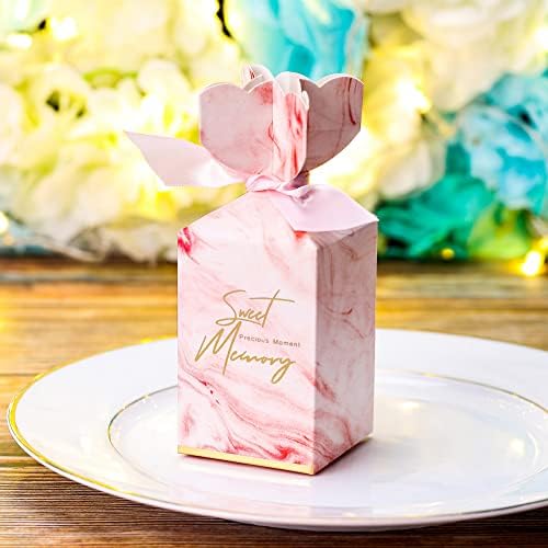 50 יחידות שיש מסיבת חתונה לטובת קופסות, בציר סוכריות קופסות שוקולד לטפל קופסות מתנה עם סרטים לחתונה