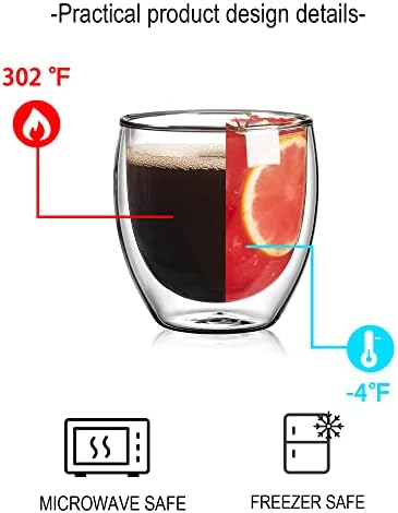 נאשל זכוכית אספרסו כוסות סט של 4-8 עוז כפול קיר זכוכית קפה ספלי ברור קפה כוסות, מבודד בורוסיליקט