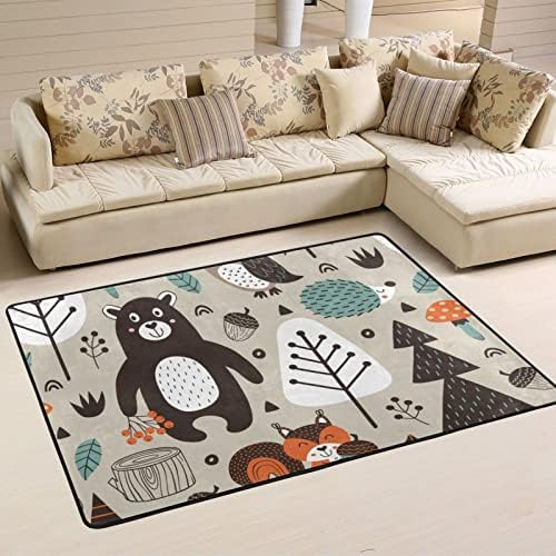 חיות יער חמודות חיות שטיחים באזור רך גדול משתלת שטיח פליימט שטיח שטיח לילדים משחק חדר שינה חדר סלון 4 'x 6', שטיח