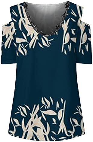 נשים חולצות מקרית אלגנטי אלגנטי עמוק צוואר חולצות קר כתף קצר שרוול הדפסת חולצות 2023 קיץ חולצה