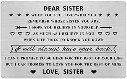 Jzxwan מתנות אחות מאחות, כרטיס ארנק מפלדה בהתאמה אישית, מתנת יום הולדת לאחות הטובה ביותר לנשים,