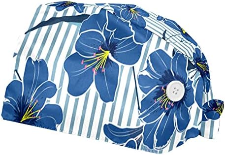 פרחי Niaocpwy פס רומנטי כובע עבודה כחול עם כפתור, כובע קרצוף בופנט אופנה לנשים, 2 חבילה