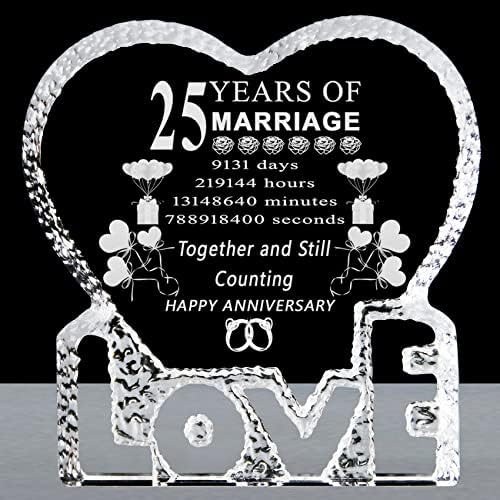25 שנים 25 יום נישואים מתנות בשבילה, לייזר קריסטל לב נישואים מזכרת קישוט לזוגות חברים הורים לו בעל