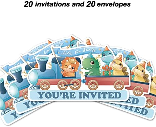 הזמנות למסיבת דינוזאור עם מעטפות, 20 סט הזמנות בצורת דינוזאור בצורת יום הולדת מסיבת מקלחת לתינוקות