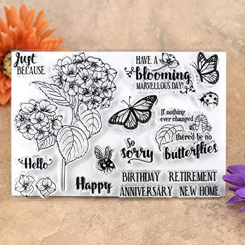 פרחי Ddoujoy פרפר פרפרים דבורה יום הולדת שמח רקע חותמות ברורות לייצור כרטיסים קישוט וריכוז DIY 3020920