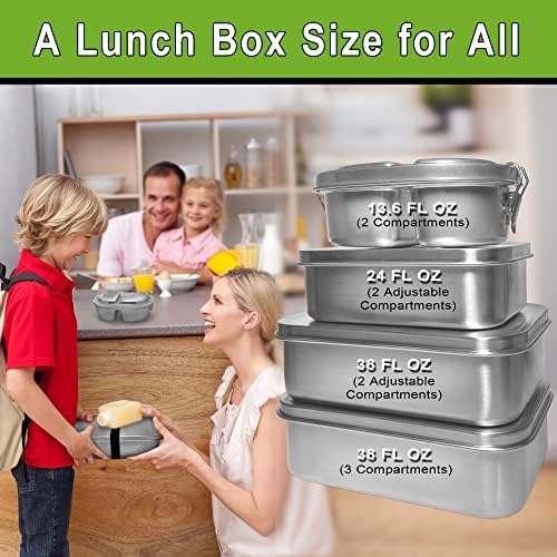 בית 304 קופסת אוכל מנירוסטה לילדים ומבוגרים עם מחלק נשלף, קופסת בנטו מתכווננת בת 2 תאים, מיכל ארוחת