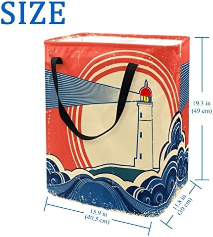 מגדלור וינטג ' בהדפס ים כחול סל כביסה מתקפל, סלי כביסה עמידים למים 60 ליטר אחסון צעצועי כביסה לחדר