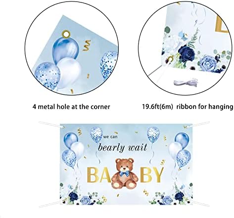 6 * 3.6 רגל דוב תינוק מקלחת רקע עבור ילד אנחנו יכול פרלי לחכות רקע כחול בלוני צילום רקע באנר תינוק