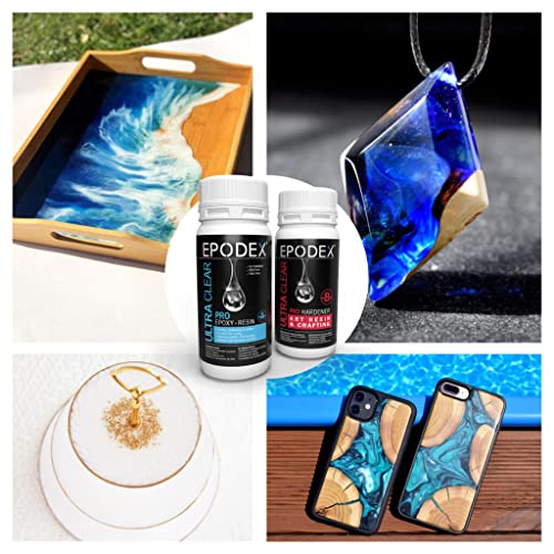 Epodex® Art שרף ויצירת ערכת שרף אפוקסי של אפוקסי, תכשיטים מיוצבים על ידי UV, תחתיות, כוסות, מלאכות, ממיסות