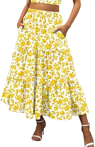 חצאיות מידי קפלים זורמות לנשים חצאיות בוהו קיץ מזדמן עם כיסים חצאית חוף פרחונית חצאית מותניים גבוהה חצאית קו