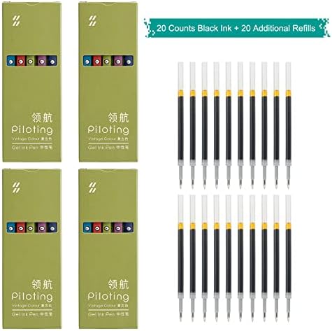 Lanxivi 20 PCS ג'ל ג'ל עטים מהיר יבש עטים למילוי שחור עם 20 מילוי נוסף 0.5 ממ נקודה עדינה פרימיום נשלף