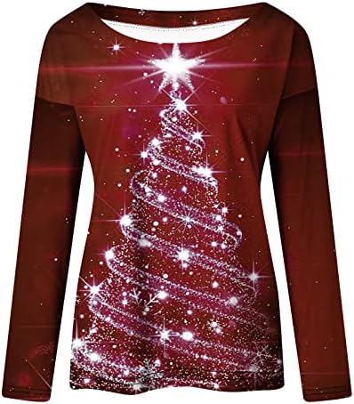 נשים חורף חולצות מקרית סנטה קלאוס הדפסת 3/4 שרוול צווארון עגול חולצות 2022 אופנה רופף חולצות בגדים