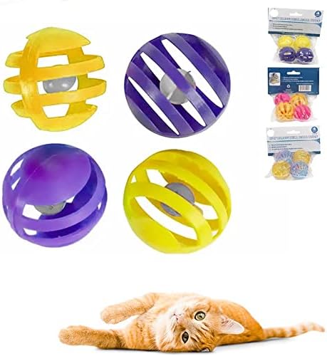 4 מחשב חתול צעצוע כדורי פלסטיק ינגל פעמון חתלתול תרגיל לשחק מרדף רעשן צבעוני