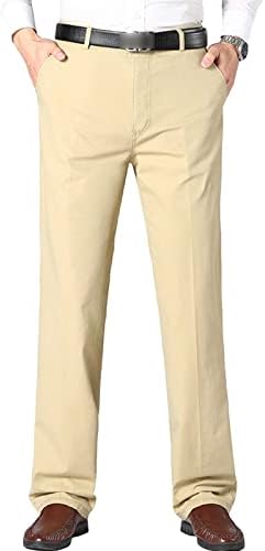 מכנסי צ ' ינו למתוח מזדמנים לגברים מכנסיים קדמיים שטוחים עמידים לקמטים מכנסיים רגילים גדולים וגבוהים מכותנה