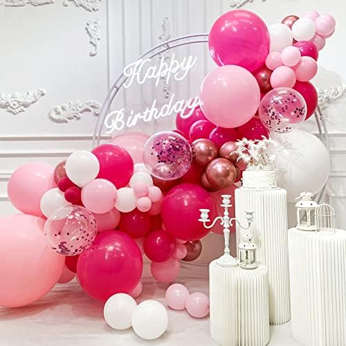 Saneryi Pink Balloon Garland Arch ערכת גוונים של בלוני קונפטי ורוד פושיה לבנות למסיבת יום הולדת קישוט