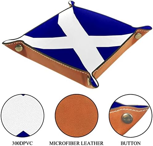 מגש שירות עור, מגש קוביות מחזיק מרובע מתקפל, צלחת מארגן שידה לשינוי מפתח מטבע, דגל סקוטי