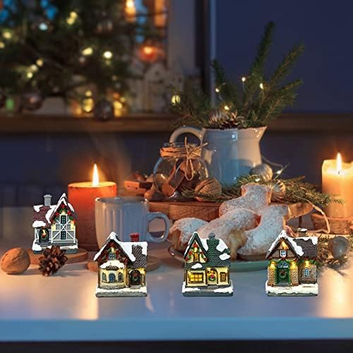 בית כפר חג המולד עם אורות, סצנת חג המולד המופעלת על סוללה בית כפר, הדלקת שרף חג המולד מבנים אספנות לחג