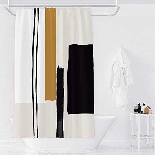Yookeb מופשט גיאומטרי ניטרלי אמבטיה וילון מקלחת שחור בצבע בז 'צביעה מינימליסטית שזופה מודרנית פסים עכשוויים