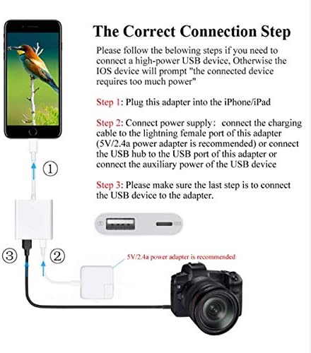 מתאם מצלמת USB של ברק, מחבר קורא OTG מוסמך של Apple USB עם יציאת מטען טעינה כבל אייפון תואם לאייפון/iPad/iPod,