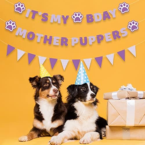 ציוד למסיבות יום הולדת לכלב לפני סטרונג, זה אמי BDay Puppers Banner שלט סגול, כלב כלב קישוטי יום הולדת
