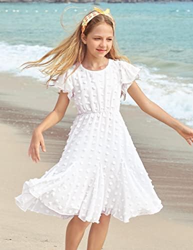 ארשינר בנות ילדה שמלת שוויצרי דוט לפרוע קצר שרוול לסובב חמוד שמלות עבור 5-12 שנים