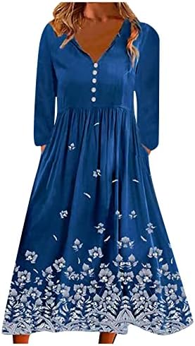 שמלת מסיבות נוקמופו לנשים כפתור מזדמן בצבע אחיד מודפס קטן עם צווארון V
