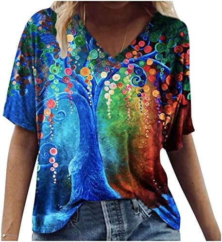 חולצה מזדמן לנשים בכל רחבי חולצות הדפס פרחוניות צבעוניות חולצות שרוול קצר חולצות קיץ בכושר רופף