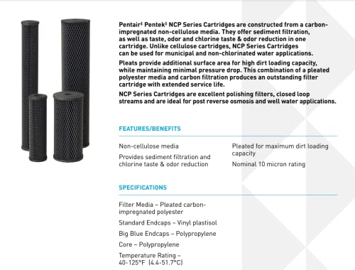 פנטאיר פנטק NCP-20BB פילטר מי פחמן כחול גדול, 20 אינץ ', בית מלא של מלא מחסנית פילטר קפלים פחמן, 20 x 4.5,