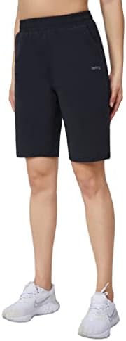 IWing נשים 10 מכנסיים קצרים ארוכים אתלטים מותניים גבוהים בריצה ברמודה אימון מפעיל מכנסי כותנה כושר עם כיסים