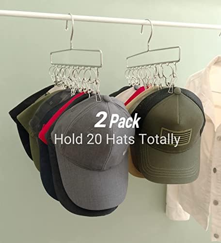 כובע מתלה עבור קיר בייסבול כובע ארגונית קולב עם 20 ווי סט של 2 כובע ארגונית קולב לארון נירוסטה