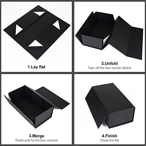 קופסאות מתנה שחור עם מכסה סגירה מגנטית 10 איקס 6 איקס 3 קופסאות מתנה למתנות, יוקרה לאריזת מתנה, קופסת מתנות